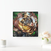 シュールバラ付きスチームパンク顔 – メカニカルフロアー スクエア壁時計 (ホーム)