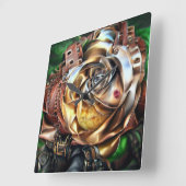 シュールバラ付きスチームパンク顔 – メカニカルフロアー スクエア壁時計 (傾斜)