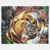 シュールバラ付きスチームパンク顔 – メカニカルフロアー フリースブランケット (正面(横))