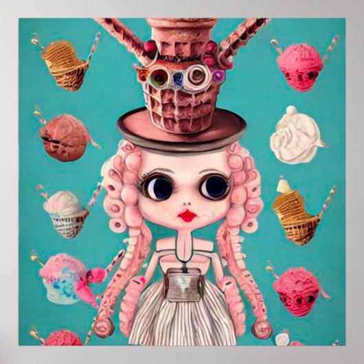 シュールポップ・アートのアイスクリームトップハットドール ポスター (正面)