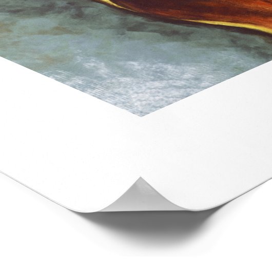 シュールモダンイエローオレンジハイビスカスフラワーグレー ポスター (角)