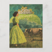 シュールライム砂漠の酪農牧草地の女性と牛 ポストカード (正面)