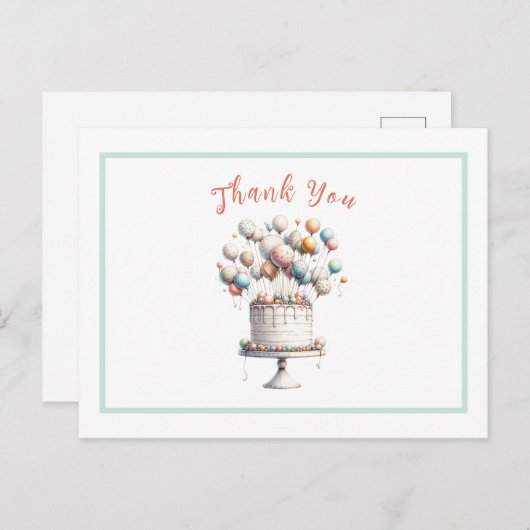 シュールレアリスティックなキュートな風船と誕生日ケーキ ポストカード (正面/裏面)