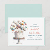 シュールレアリスティックなキュートな風船と誕生日ケーキ 招待状 (正面/裏面)