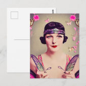 シュールレアリスティック アートデコ バタフライ フラッパー ポストカード (正面/裏面)