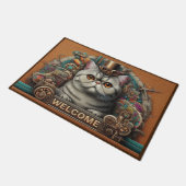 シュールレアリストステームパンクエキゾチック短気キャットウェルカム ドアマット (アングル)