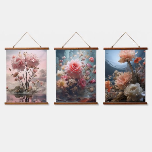 シュールレアリストフラワーアート – ドリームスケプス 吊り下げ型タペストリー (トリプル)