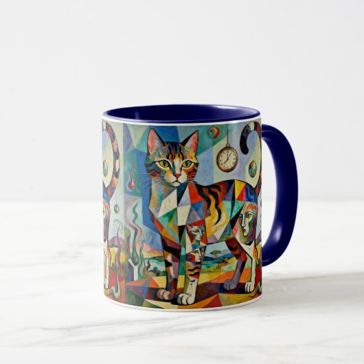 シュールレアリスム・キュビズム風 猫アート マグカップ (正面右)
