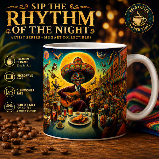 シュールレアリスム フィエスタ スケルトン ギタリスト コーヒー コーヒーマグカップ