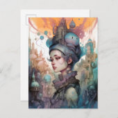 シュールレアルウーマンランドスケープシティファンタジーアート ポストカード (正面/裏面)