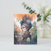 シュールレアルウーマンランドスケープシティファンタジーアート ポストカード (スタンド正面)