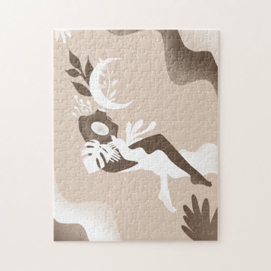 シュールレアルドリーミーウーマンムーン自然トロピカル葉 ジグソーパズル (縦)