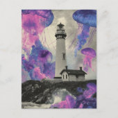 シュールレアルパープルクラゲのライトハウス ポストカード (正面)