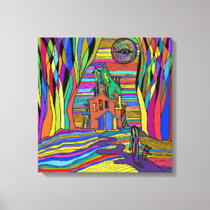 シュールレアルビッグハウスガールストレッチキャンバスアートプリント キャンバスプリント