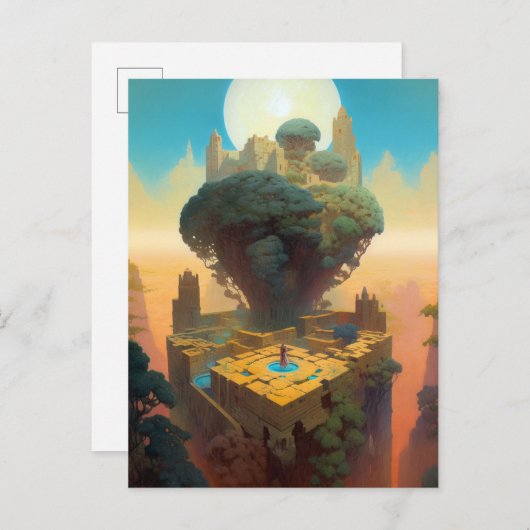 シュールレアルランドスケープキャッスルツリーズファンタジーアート ポストカード (正面/裏面)