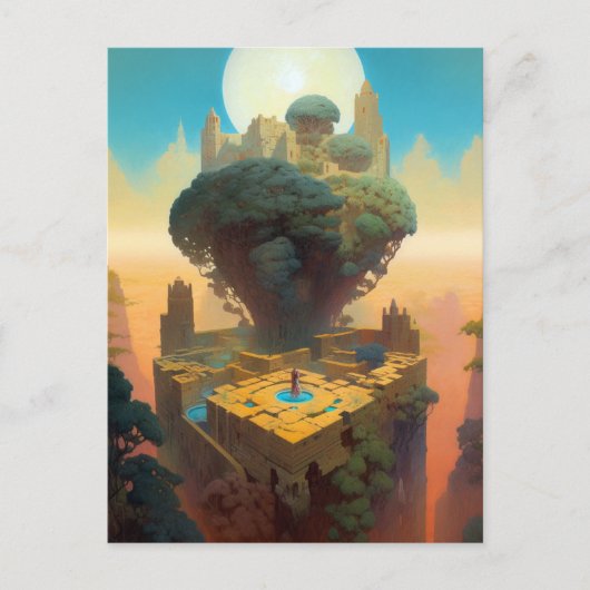 シュールレアルランドスケープキャッスルツリーズファンタジーアート ポストカード (正面)