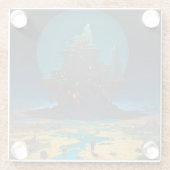 シュールレアルランドスケープ高層シティファンタジーアート ガラスコースター (裏面)