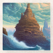 シュールレアルランドスケープ高層シティファンタジーアート ガラスコースター (正面)