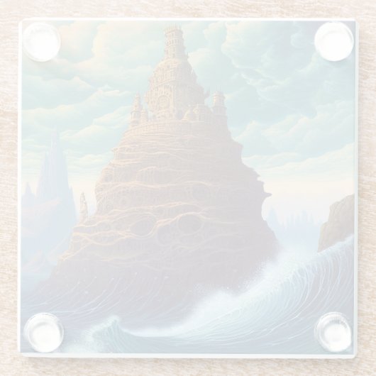 シュールレアルランドスケープ高層シティファンタジーアート ガラスコースター (裏面)