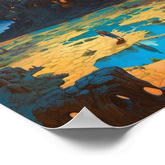 シュールレアルランドスケープ高層シティファンタジーアート ポスター (角)