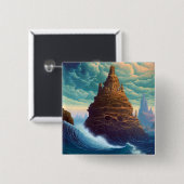 シュールレアルランドスケープ高層シティファンタジーアート 缶バッジ (正面&裏面)