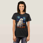 シュールレアル星空素晴らし夜ピレネー犬 Tシャツ (正面フル)