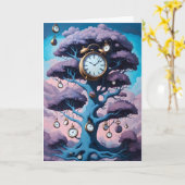 シュールレアル時計in the Tree Belated誕生日 カード (黄色い花)