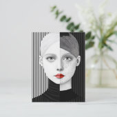 シュールレアル白黒顔赤い唇 ポストカード (スタンド正面)