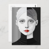 シュールレアル白黒顔赤い唇 ポストカード (正面/裏面)