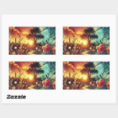 シュールレアル・サンセットとフローラ・スカイラインのアートワーク 長方形シール (シート)