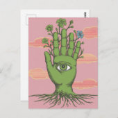 シュール庭師グリーンハンドブルーフラワー ポストカード (正面/裏面)