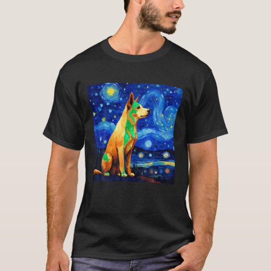 シュール星空の夜Jindo Dog Tシャツ (正面)