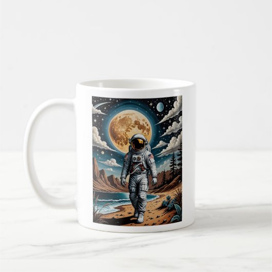 シュール月宇宙飛行士ランドスケープTシャツ コーヒーマグカップ (左)