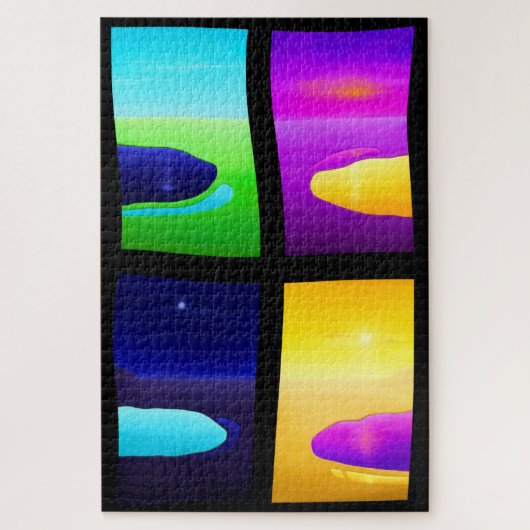 シュール絵画サンセット湖の海の風景 ジグソーパズル (縦)