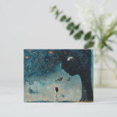 シュール顔付き青飛んでいるい木 ポストカード (スタンド正面)