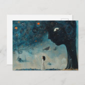 シュール顔付き青飛んでいるい木 ポストカード (正面/裏面)