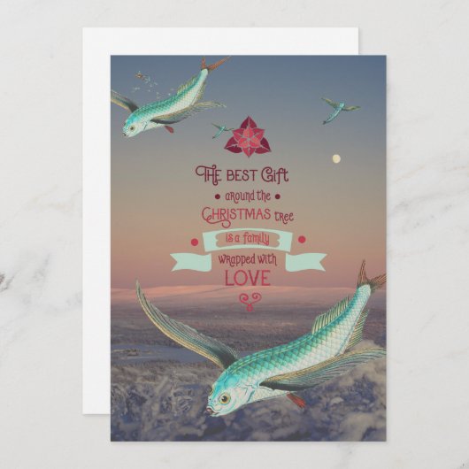 シュール飛んでいるフィッシュクリスマス引用文 シーズンカード (正面/裏面)