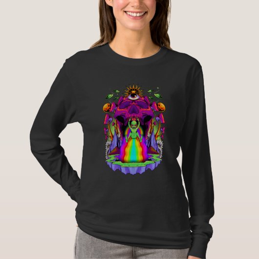シュール アシッド ピクシー エイリアン UFO キノコ 銀河 レイブ Tシャツ (正面)