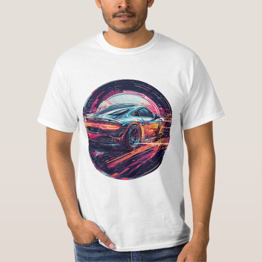 シュール・トンネルにモダン赤いスポーツ芸術的車 Tシャツ (正面)