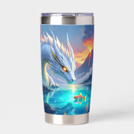 シュール・ホワイト・ドラゴンと金ゴールド・フィッシュ 保温保冷タンブラー
