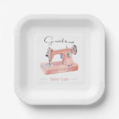 シュー多くの愛パステル水の色ステッチベビーシャワー ペーパープレート (正面)