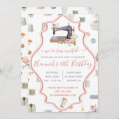 シュー興奮してる!裁縫をテーマにした誕生日パーティー 招待状 (正面/裏面)