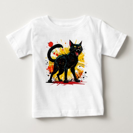 シュー鳴る防御性の黒猫 ベビーTシャツ (正面)