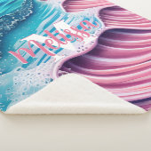 ショアモノグラムに衝突するピンクの波 シェルパブランケット (3/4)