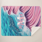 ショアモノグラムに衝突するピンクの波 シェルパブランケット (正面(横))