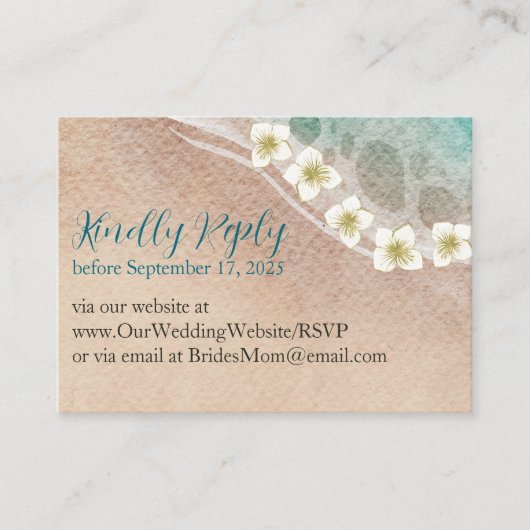 ショアラインドリームウォーターカラービーチ結婚式RSVP エンクロージャーカード (正面)
