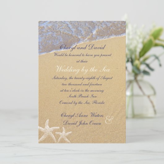 ショアラブビーチをテーマにしたカスタムウェディング招待状 招待状 (スタンド正面)