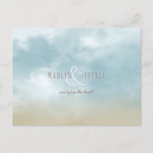 ショア海ビーチ結婚式で日付を保存 案内ポストカード (正面)