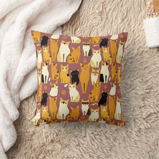 ショウガと黒猫と白猫の柄 クッション (ブランケット)
