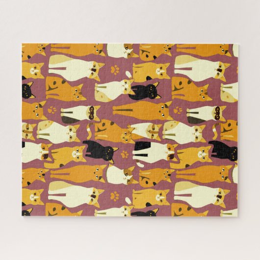 ショウガと黒猫と白猫の柄 ジグソーパズル (横)